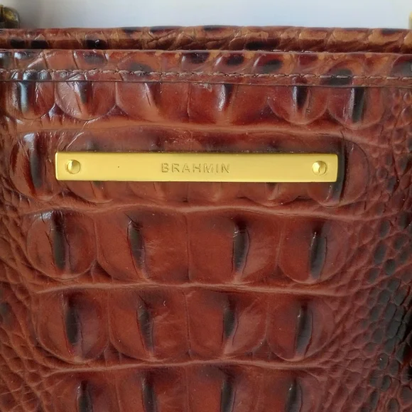 Brahmin Pecan Mini Asher Crocodile Embossed Leather Crossbody Satchel Purse - Picture 4 of 13